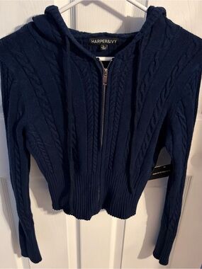 Sweater Cable Knit Zip Up Hoodie New Juniors Size Large NWT